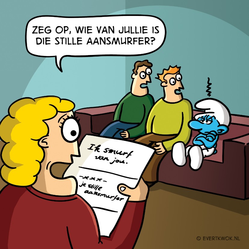 Valentijnskaart met grappige 'Ik smurf van jou' cartoon - Valentijnskaarten Valentijnskaarten - Valentijnskaart met grappige 'Ik smurf van jou' cartoon