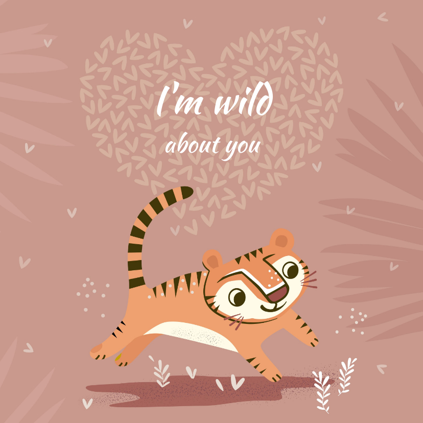 Valentijnskaarten - Valentijnskaart met illustratie van tijger en hart