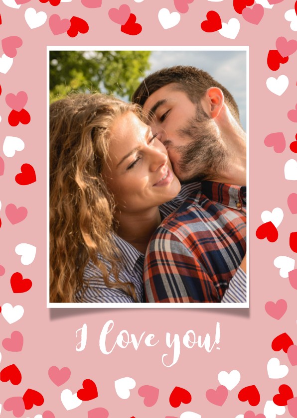 Valentijnskaarten - Valentijnskaart met kader van hartjes en foto