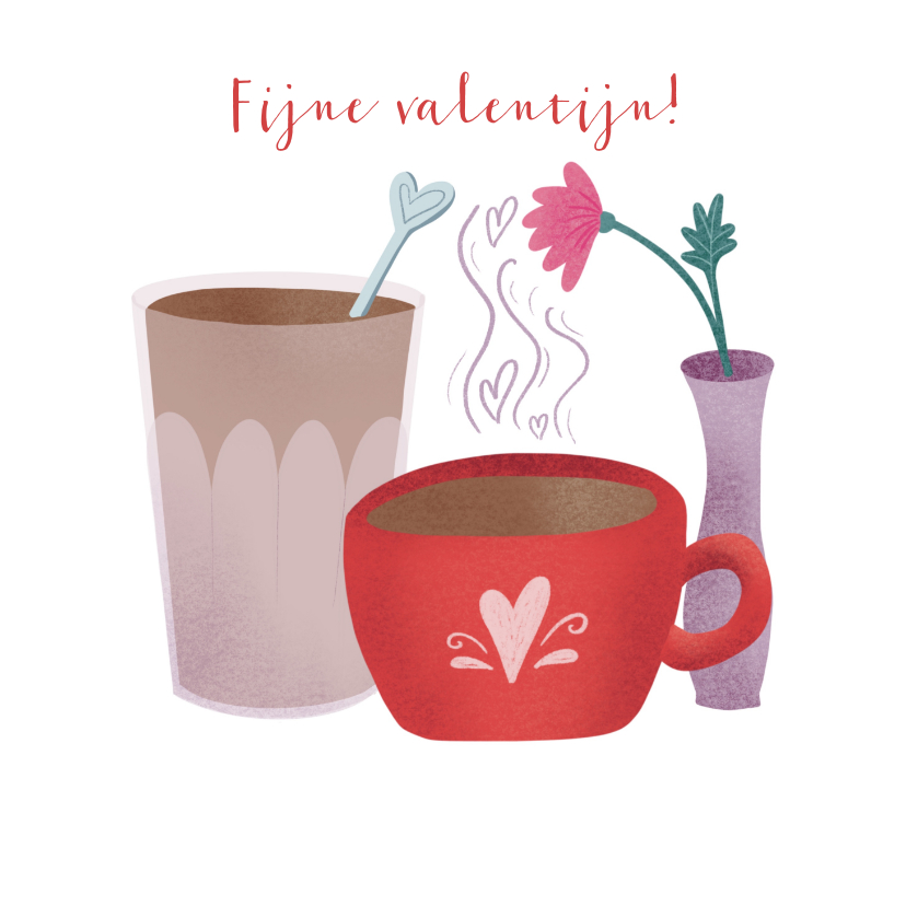 Valentijnskaarten - Valentijnskaart met kopjes bloem en hartjes