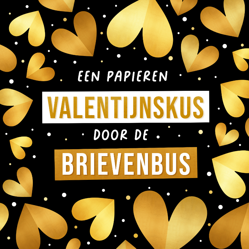 Valentijnskaarten - Valentijnskaart met kus door de brievenbus gouden hartjes