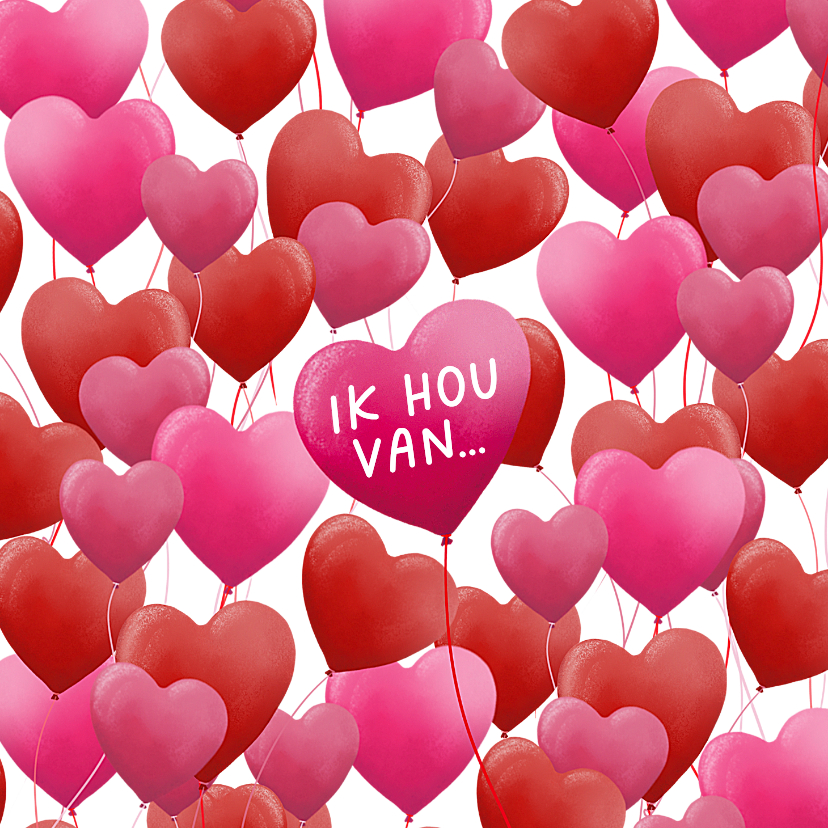 Valentijnskaarten - Valentijnskaart met veel ballonnen in hartvorm