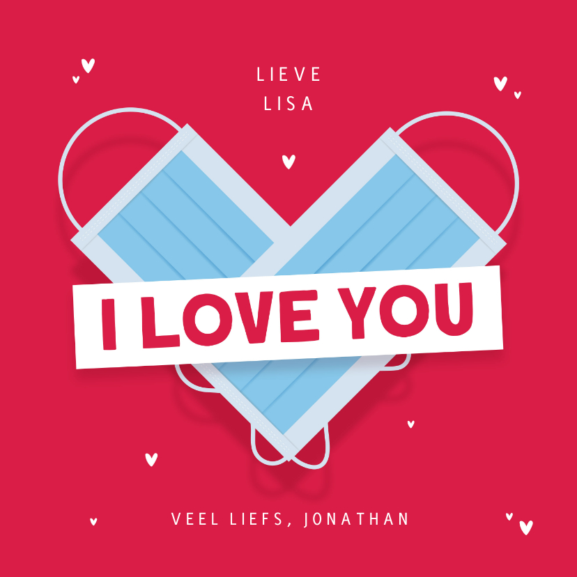 Valentijnskaart mondkapje hartje i love you - Valentijnskaarten Valentijnskaarten - Valentijnskaart mondkapje hartje i love you