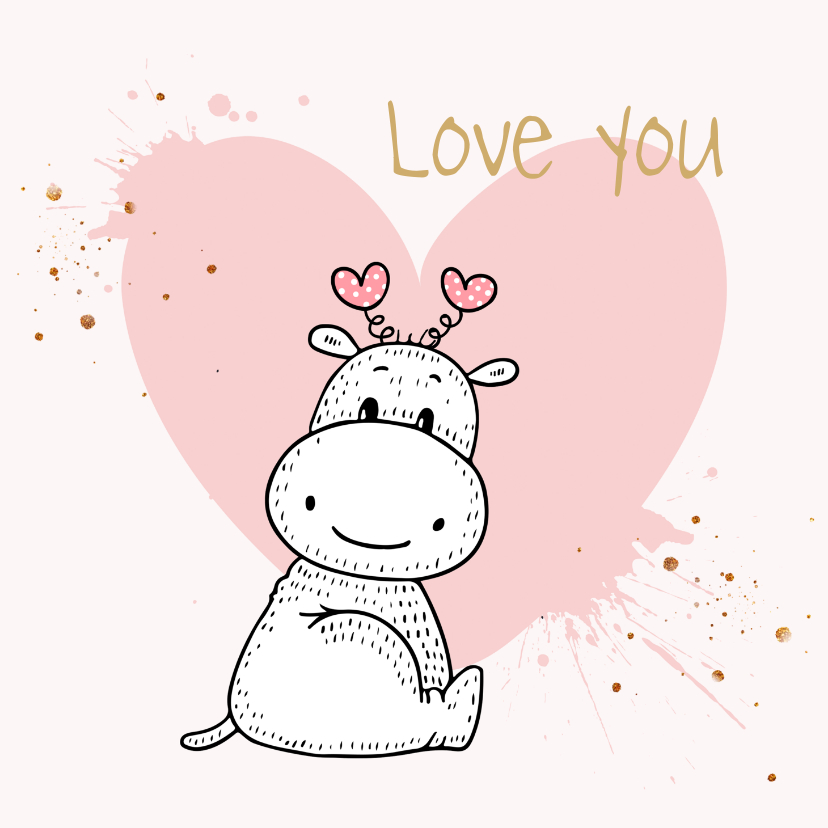 Valentijnskaarten - Valentijnskaart - Nijlpaard met roze hart