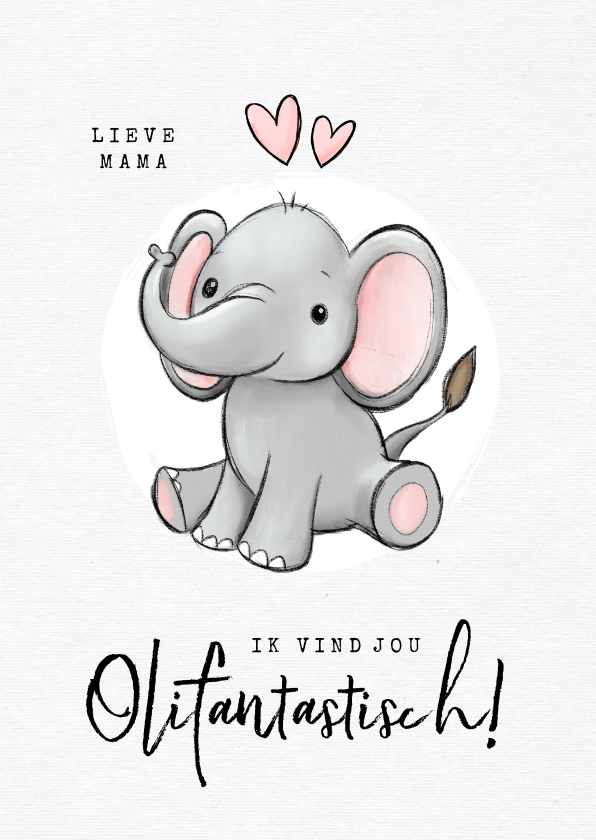 Valentijnskaarten - Valentijnskaart olifant fantastisch humor kind hartjes