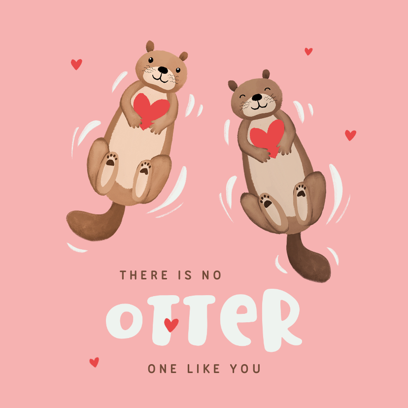 Valentijnskaarten - Valentijnskaart otters hartjes liefde vriendschap