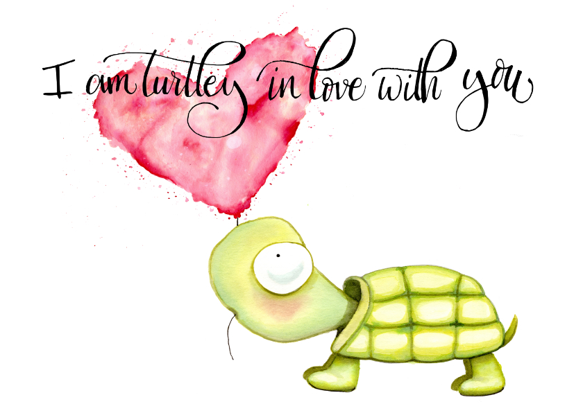 Valentijnskaarten - Valentijnskaart Schildpad en hartjes