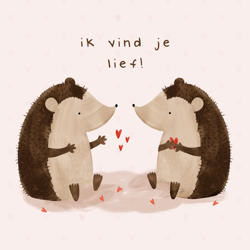 Valentijnskaarten - Valentijnskaart twee egeltjes ik vind je lief met hartjes