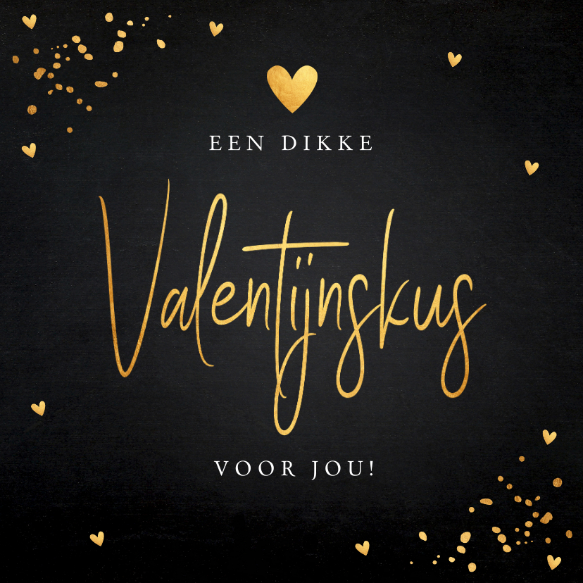 Valentijnskaarten - Valentijnskaart typografie zwart goudlook confetti