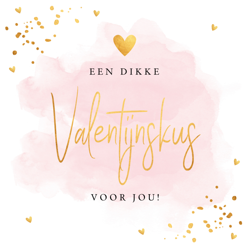 Valentijnskaart waterverf roze typografie goudlook confetti - Valentijnskaarten Valentijnskaarten - Valentijnskaart waterverf roze typografie goudlook confetti