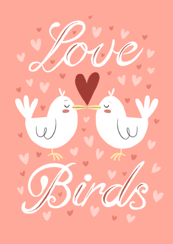 Valentijnskaarten - Valentijnskaart witte love birds