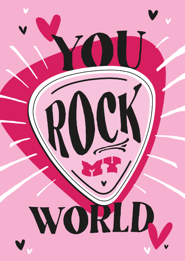Valentijnskaart you rock my world stoer muziek hartjes - Valentijnskaarten Valentijnskaarten - Valentijnskaart you rock my world stoer muziek hartjes