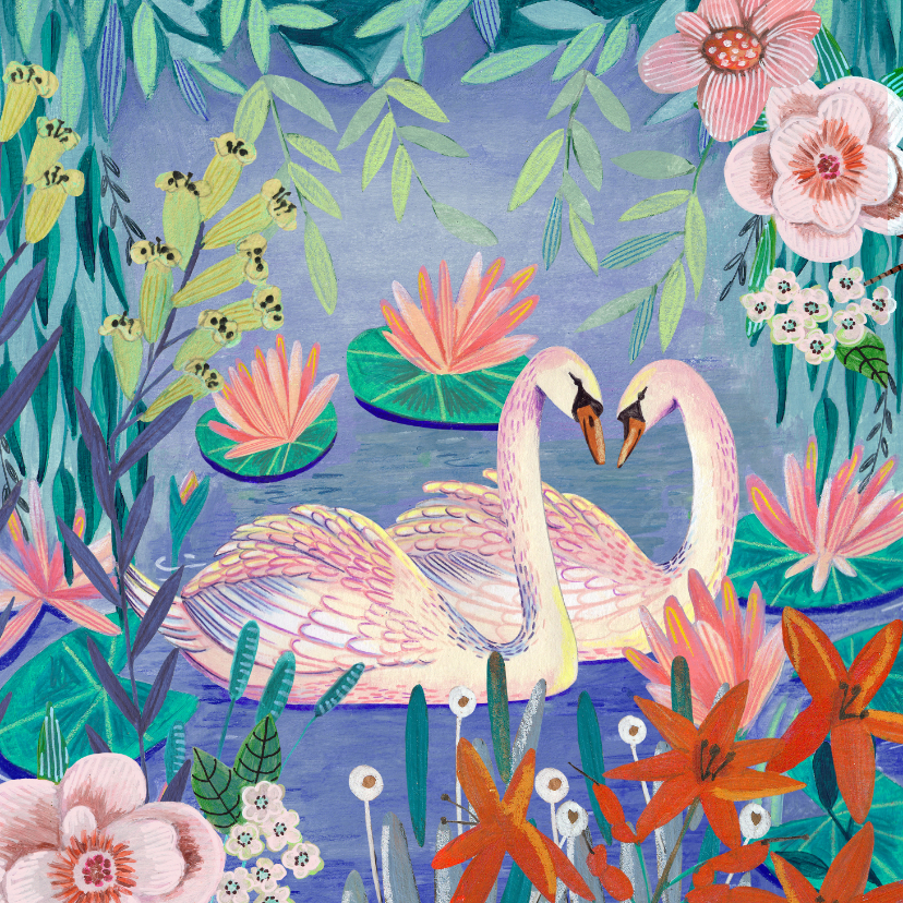 Valentijnskaarten - Valentijnskaart zwanen in hartjesvorm