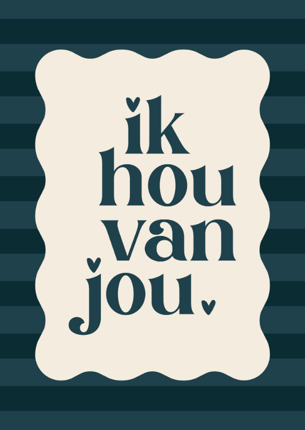 Valentijnskaarten - Valentijnskaartje gestreept ik hou van jou hartjes blauw