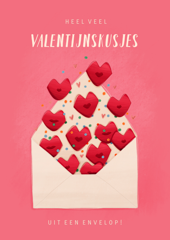 Valentijnskaarten - Valentijnskaartje valentijnskusjes uit een envelop
