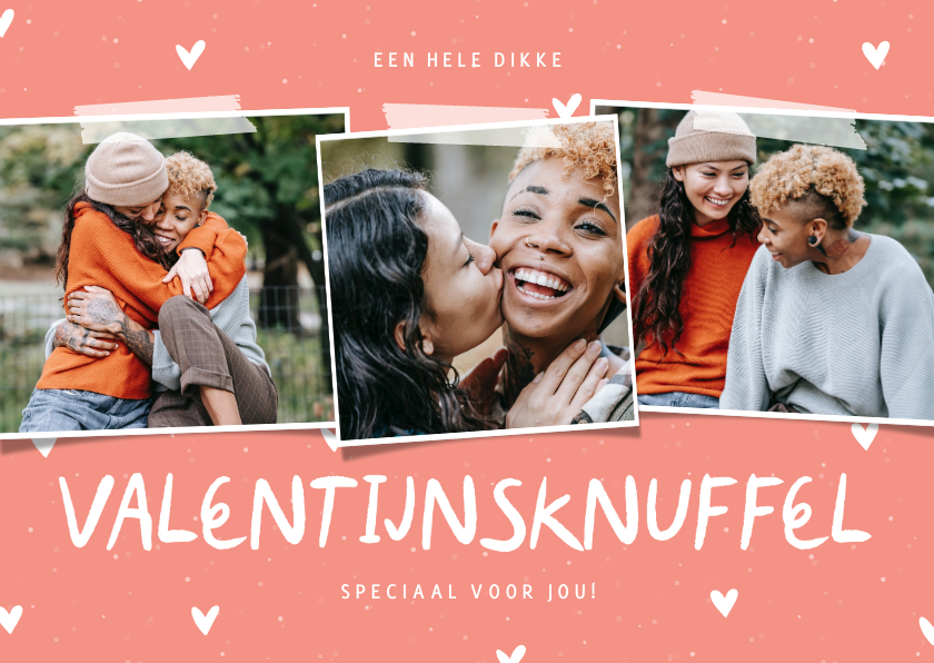 Valentijnskaarten - Valentijnsknuffel fotocollage met hartjes aanpasbaar