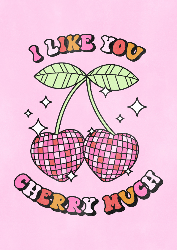 Valentijnskaarten - Vrolijke Valentijnskaart vriendinnen I like you cherry much 