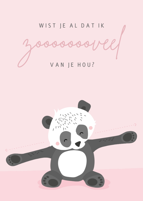 Valentijnskaarten - Zachtroze valentijnskaart met illustratie van een panda