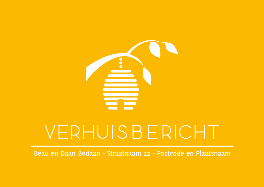 Geel verhuisbericht bijenkorf - Verhuiskaarten Verhuiskaarten - Geel verhuisbericht bijenkorf