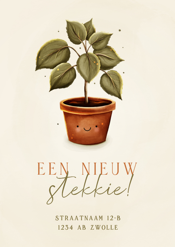 Verhuiskaarten - Grappig verhuiskaartje nieuw stekkie met plant