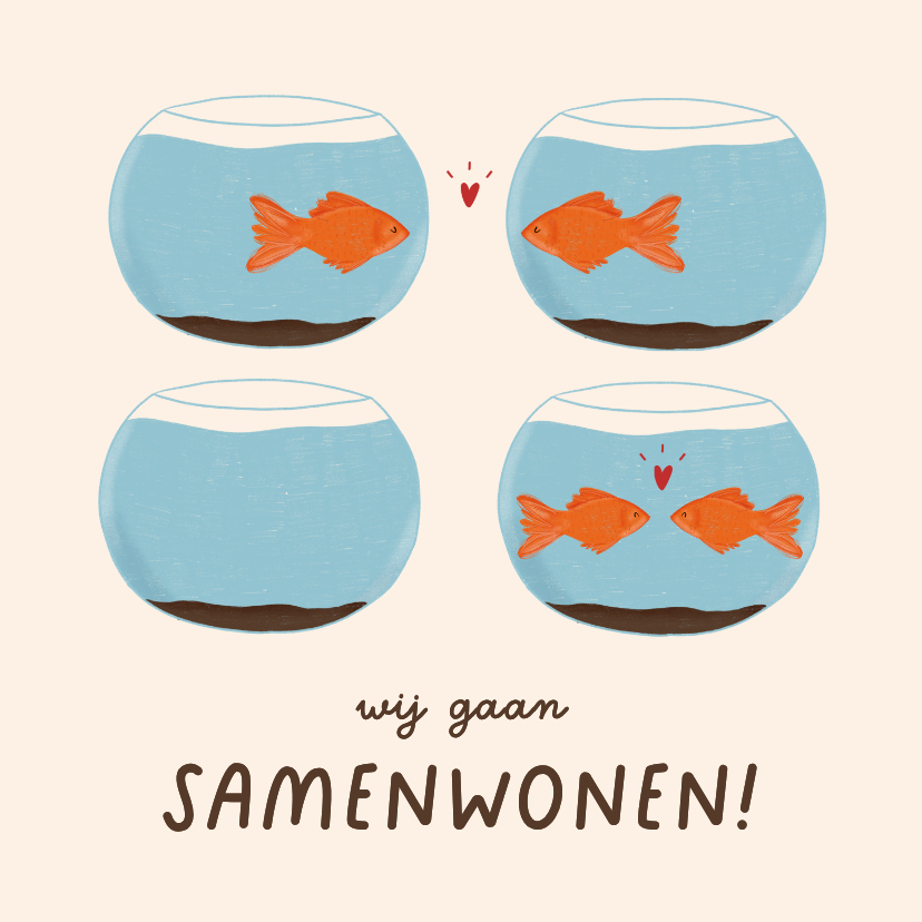 Verhuiskaarten - Grappig verhuiskaartje samenwonen visjes in een kom