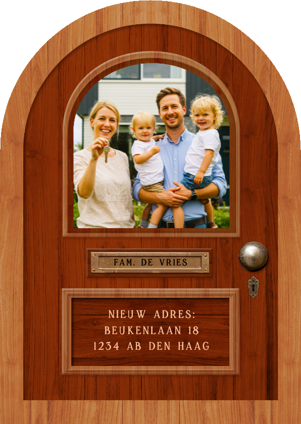 Verhuiskaarten - Grappige verhuiskaart in vorm van een voordeur met foto