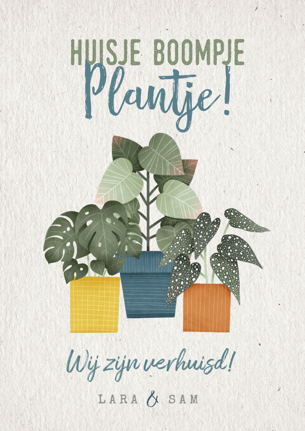 Verhuiskaarten - Hippe verhuiskaart huisje boompje plantje met planten