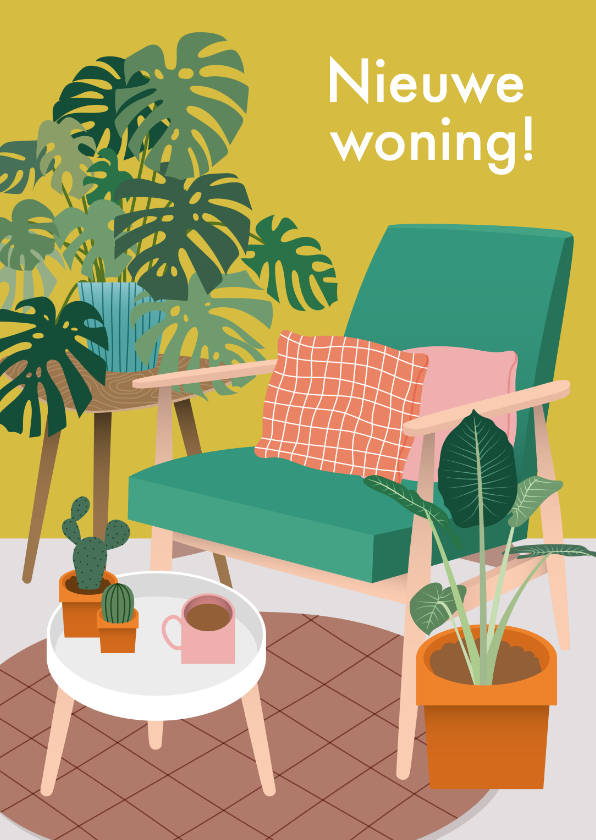 Verhuiskaarten - Hippe verhuiskaart met planten en stoel