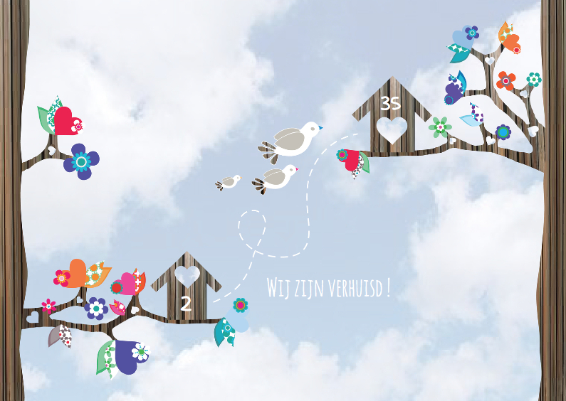 Hippe Verhuiskaart Vogel Lucht - Verhuiskaarten Verhuiskaarten - Hippe Verhuiskaart Vogel Lucht