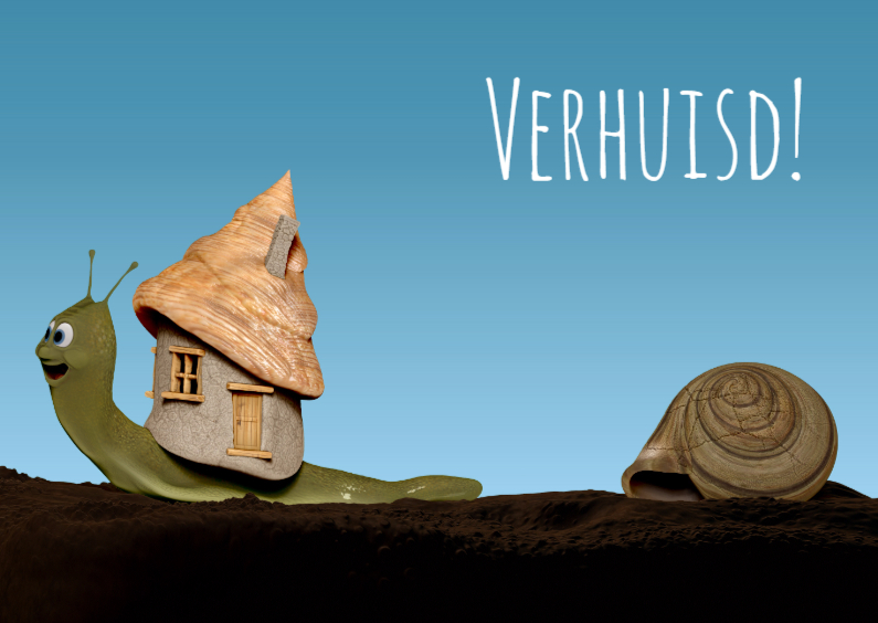 Leuk slakje met nieuw huis - Verhuiskaarten Verhuiskaarten - Leuk slakje met nieuw huis
