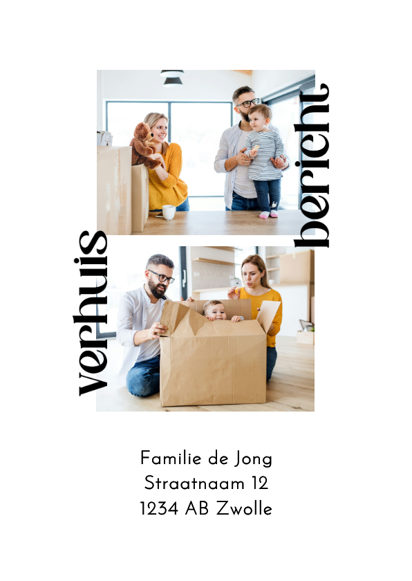 Verhuiskaarten - Minimalistische verhuiskaart verhuisbericht en twee foto's