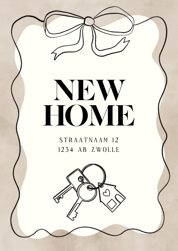 Moderne verhuiskaart strik, sleutels New Home - Verhuiskaarten Verhuiskaarten - Moderne verhuiskaart strik, sleutels New Home