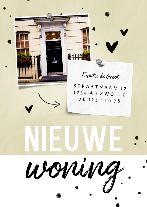 Verhuiskaarten - Nieuwe woning papierlook met foto en hartjes