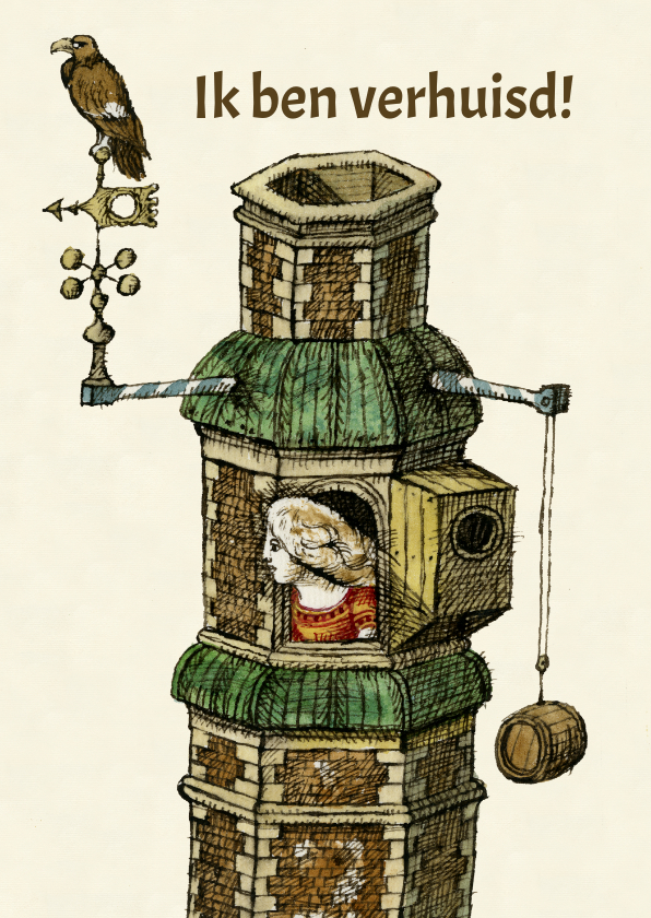 Verhuiskaarten - Originele verhuiskaart van een meisje in een toren