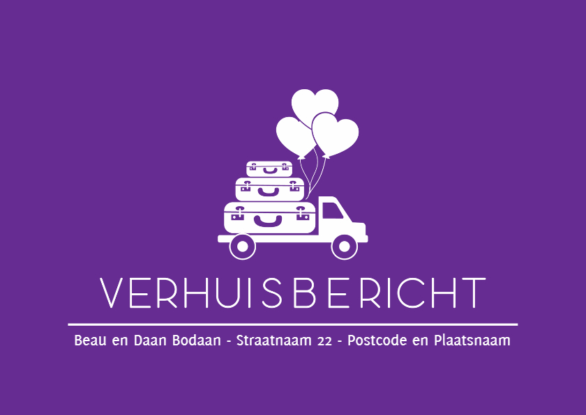 Paarse verhuisbericht - Verhuiskaarten Verhuiskaarten - Paarse verhuisbericht
