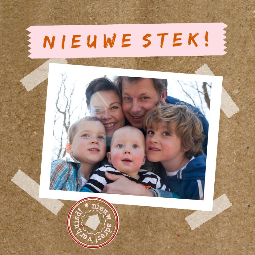 Papier tape look eigen foto txt - Verhuiskaarten Verhuiskaarten - Papier tape look eigen foto txt