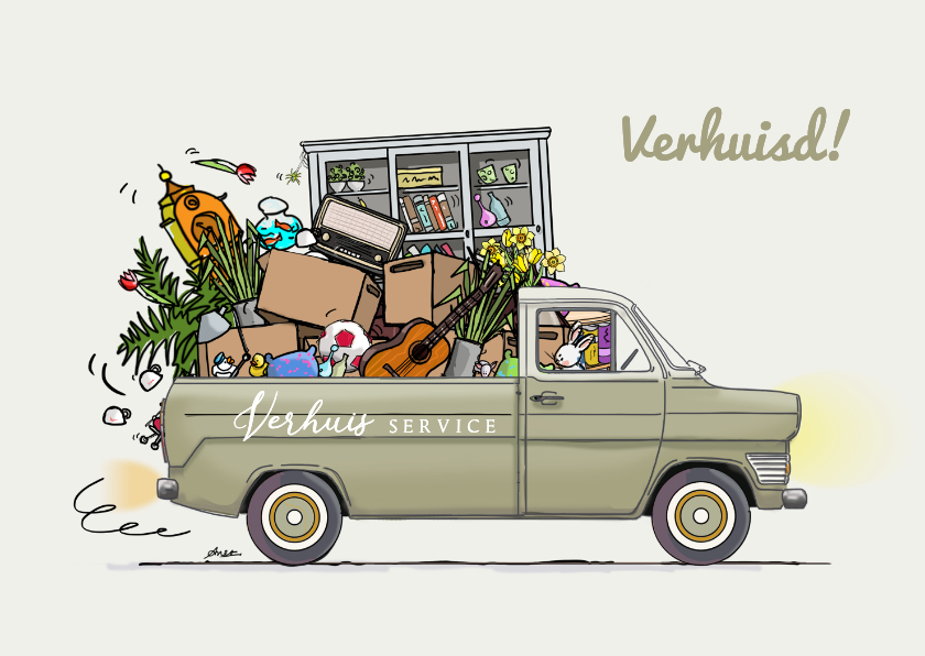 Verhuiskaarten - Retro pickup verhuiskaart