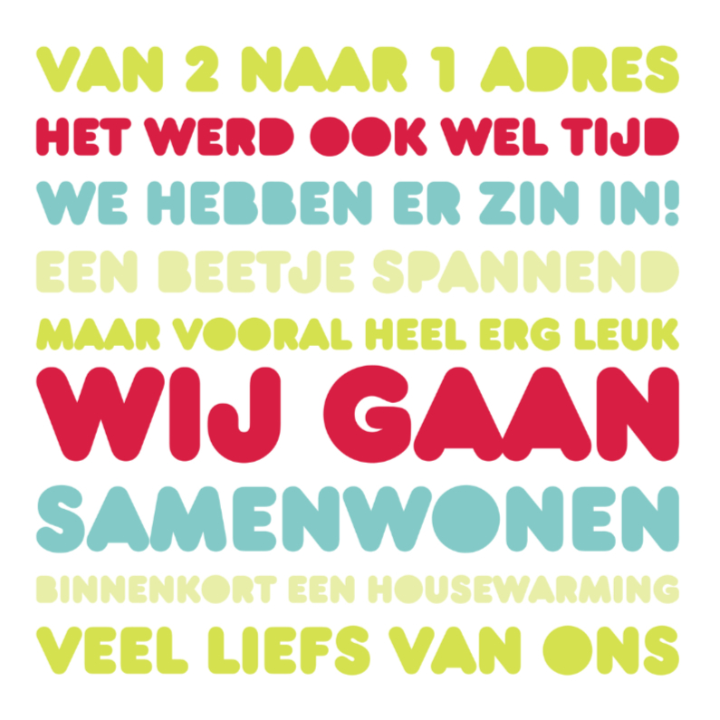 Samenwonen Letters Zin in - Verhuiskaarten Verhuiskaarten - Samenwonen Letters Zin in