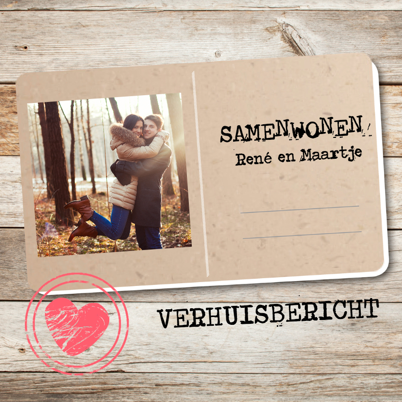 Samenwonen postcard hout - Verhuiskaarten Verhuiskaarten - Samenwonen postcard hout