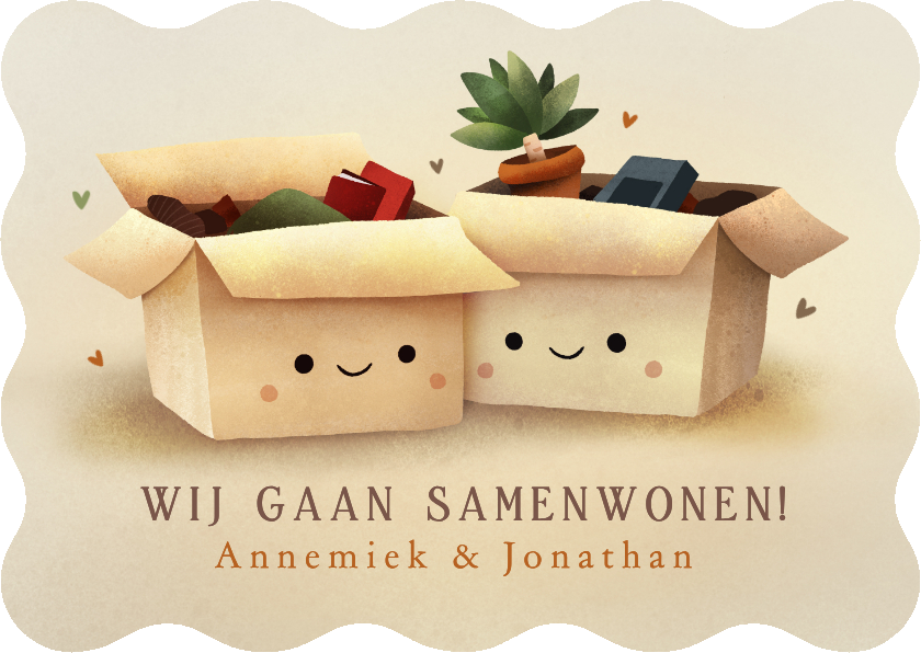 Verhuiskaarten - Samenwonen verhuiskaart met 2 verhuisdozen met oogjes