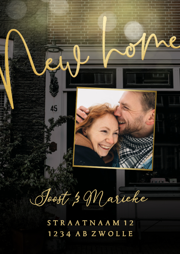 Verhuiskaarten - Stijlvolle verhuiskaart grote foto New Home goudlook