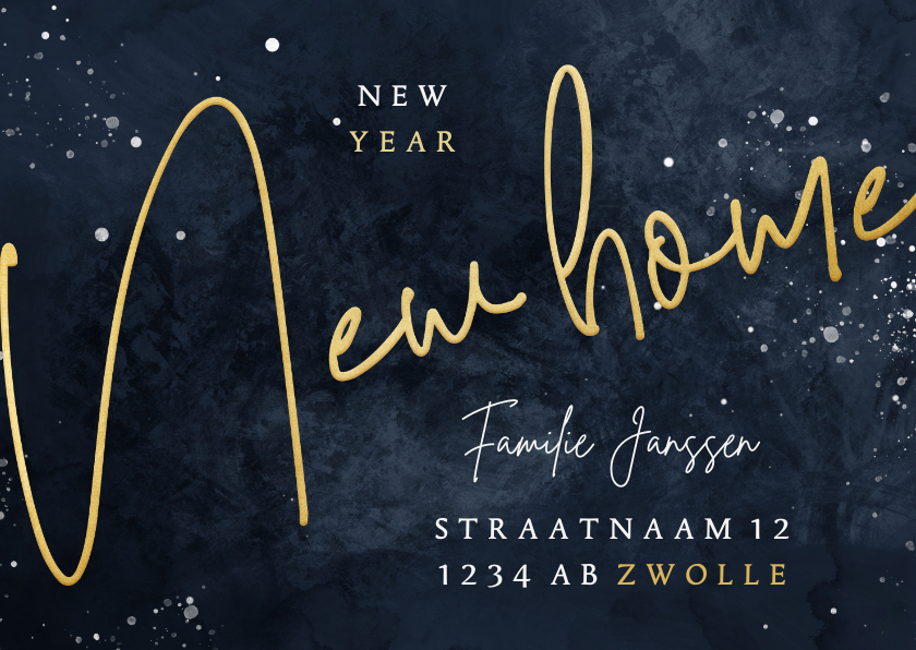 Stijlvolle verhuiskaart New Year New Home goudlook - Verhuiskaarten Verhuiskaarten - Stijlvolle verhuiskaart New Year New Home goudlook
