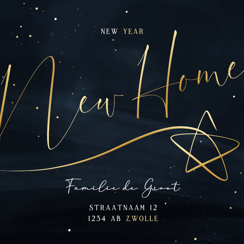 Stijlvolle verhuiskaart New Year New Home met gouden ster - Verhuiskaarten Verhuiskaarten - Stijlvolle verhuiskaart New Year New Home met gouden ster
