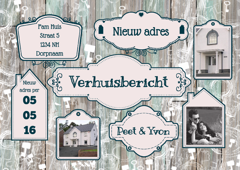 Verhuisbericht label hout foto - Verhuiskaarten Verhuiskaarten - Verhuisbericht label hout foto