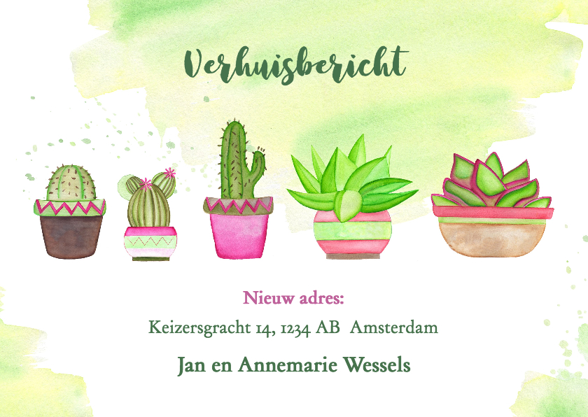 Verhuisbericht met cactussen - Verhuiskaarten Verhuiskaarten - Verhuisbericht met cactussen