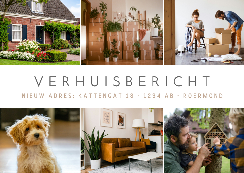 Verhuisbericht moderne fotocollage met 6 foto's - Verhuiskaarten Verhuiskaarten - Verhuisbericht moderne fotocollage met 6 foto's