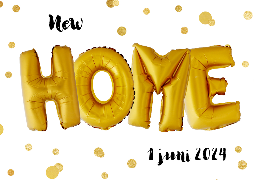Verhuiskaarten - Verhuisbericht New Home ballonnen goud met confetti