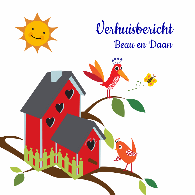 Verhuisbericht vogelhuisje - Verhuiskaarten Verhuiskaarten - Verhuisbericht vogelhuisje