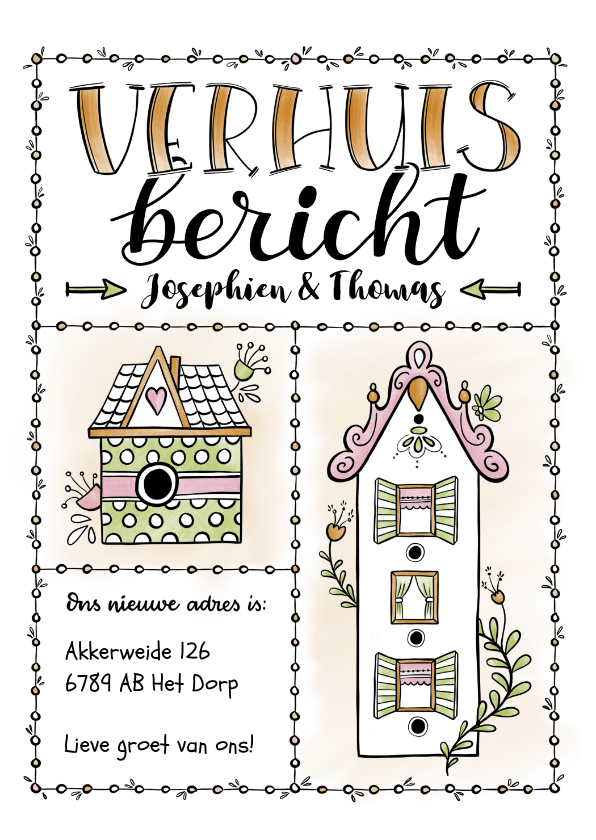 Verhuisbericht vogelhuisjes - EM - Verhuiskaarten Verhuiskaarten - Verhuisbericht vogelhuisjes - EM