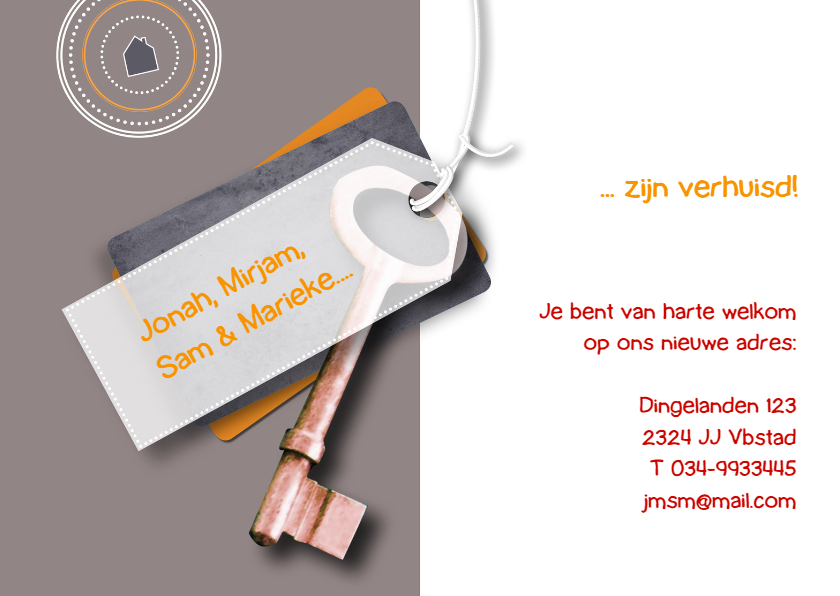 Verhuisd label sleutel koper - Verhuiskaarten Verhuiskaarten - Verhuisd label sleutel koper